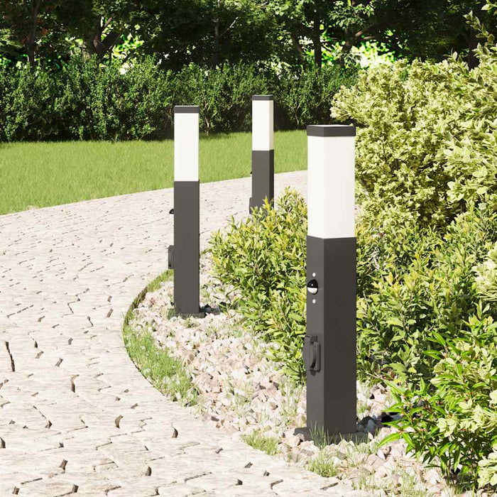Stâlpi iluminatori cu senzor și priză, 3 buc., 50 cm, negru, IP44 - WALTI WALTI
