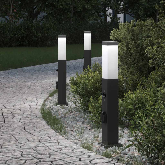 Stâlpi iluminatori cu senzor și priză, 3 buc., 50 cm, negru, IP44 - WALTI WALTI