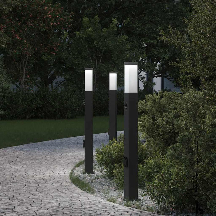 Stâlpi iluminatori cu senzor și priză, 3 buc., 80 cm, negru, IP44 - WALTI WALTI