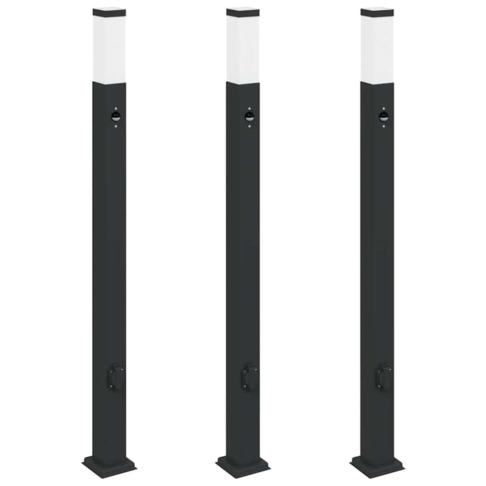 Stâlpi iluminatori cu senzor și priză, 3 buc., 110 cm, negru, IP44 - WALTI WALTI