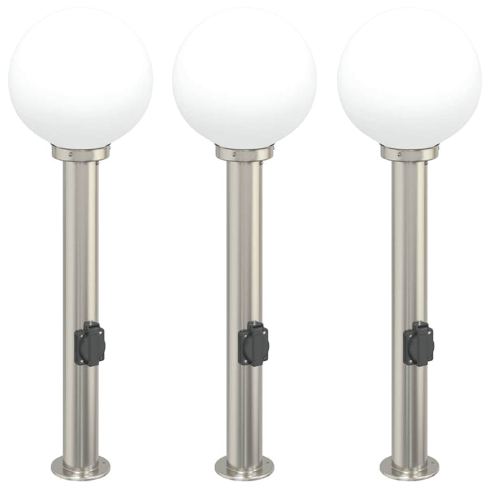 Stâlpi iluminatori cu priză, 3 buc., 80 cm, oțel inoxidabil, IP44 - WALTI WALTI
