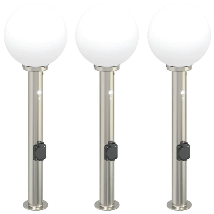 Stâlpi iluminatori cu senzor și priză, 3 buc., 80 cm, oțel inoxidabil, IP44 - WALTI WALTI