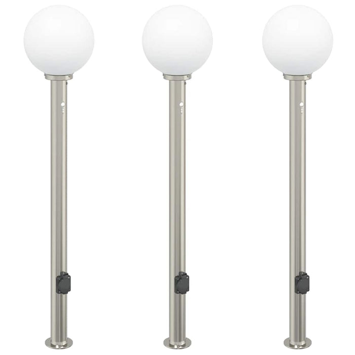 Stâlpi iluminatori cu senzor și priză, 3 buc., 120 cm, oțel inoxidabil, IP44 - WALTI WALTI