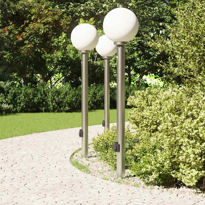 Stâlpi iluminatori cu senzor și priză, 3 buc., 120 cm, oțel inoxidabil, IP44 - WALTI WALTI