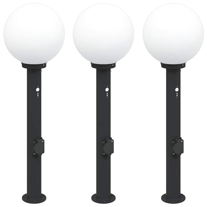 Stâlpi iluminatori cu senzor și priză, 3 buc., 80 cm, negru, IP44 - WALTI WALTI