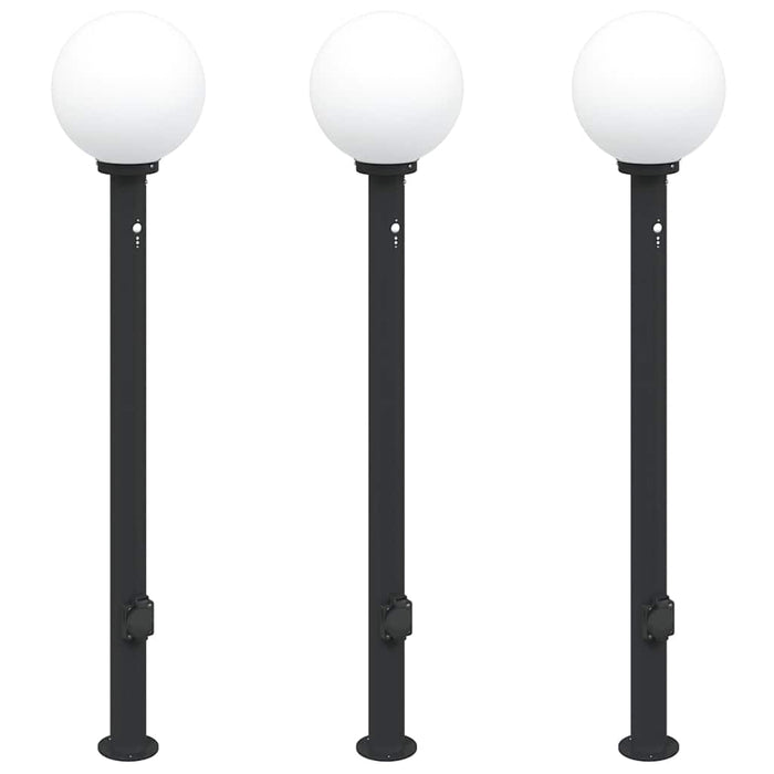 Stâlpi iluminatori cu senzor și priză, 3 buc., 120 cm, negru, IP44 - WALTI WALTI
