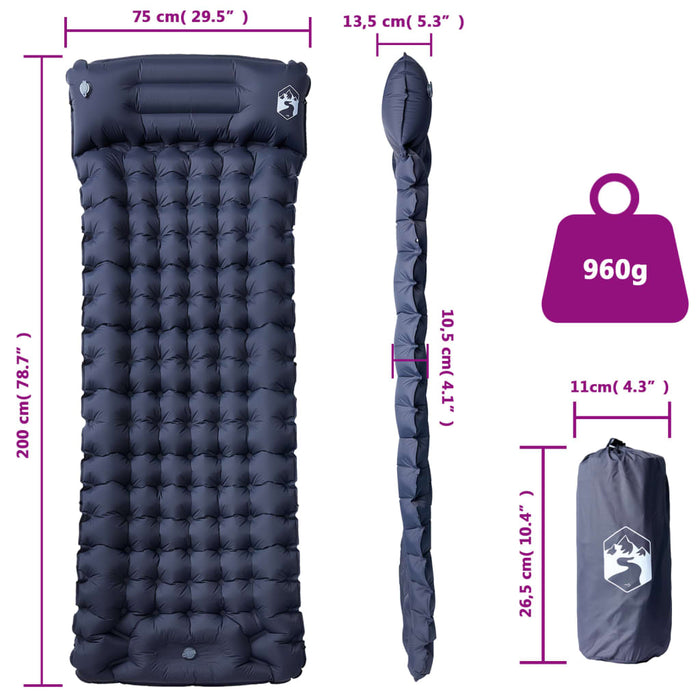 Saltea de camping auto-gonflabilă, cu pernă, 1 persoană, gri - WALTI WALTI