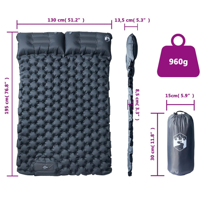 Saltea de camping auto-gonflabilă, cu perne, 2 persoane, gri - WALTI WALTI