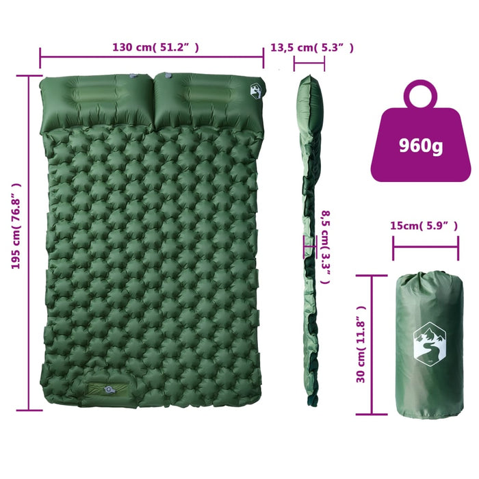 Saltea de camping auto-gonflabilă, cu perne, 2 persoane, verde - WALTI WALTI