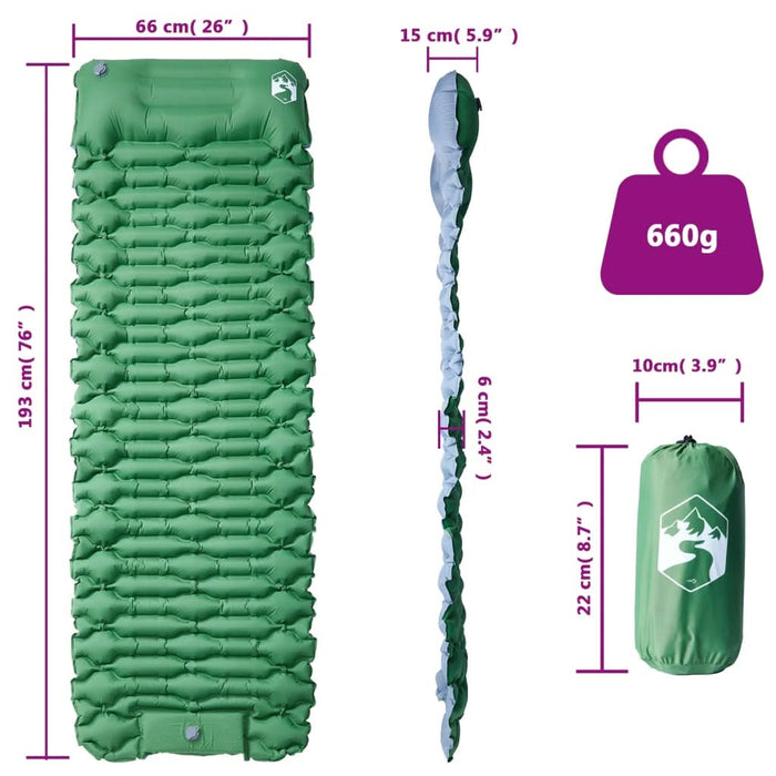 Saltea camping auto-gonflabilă, cu pernă, 1 persoană, verde - WALTI WALTI