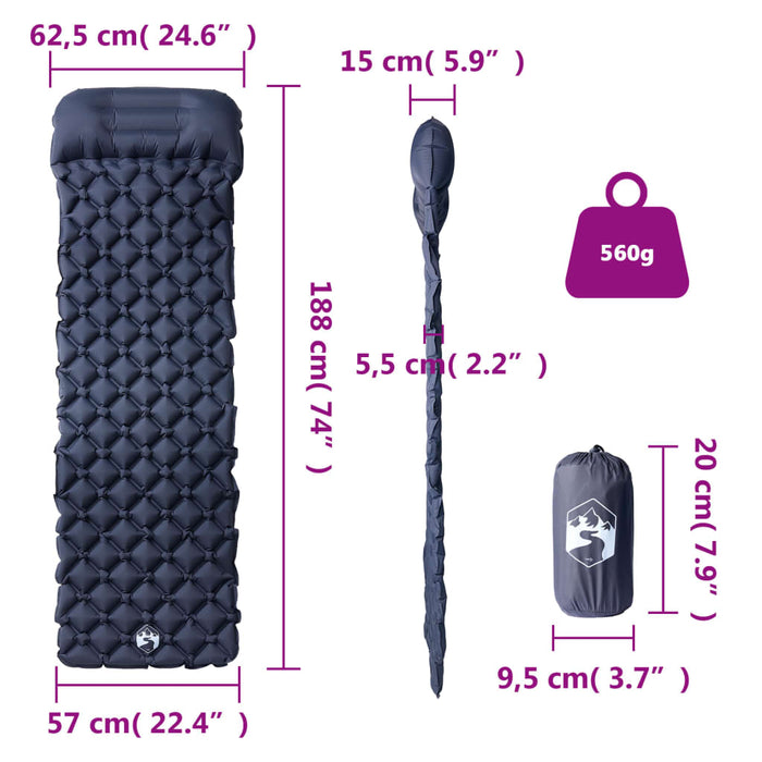 Saltea de camping gonflabilă, cu pernă, 1 persoană, gri - WALTI WALTI