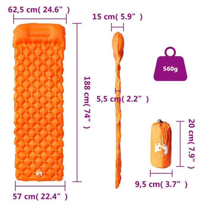 Saltea camping gonflabilă cu pernă, 1 persoană, portocaliu - WALTI WALTI