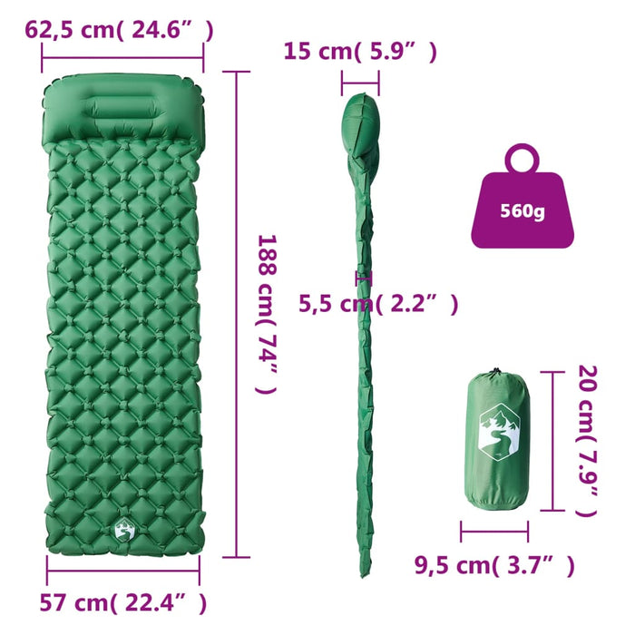 Saltea de camping gonflabilă, cu pernă, 1 persoană, verde - WALTI WALTI