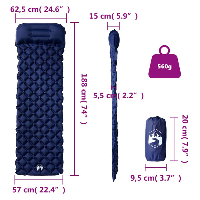 Saltea de camping gonflabilă cu pernă, 1 persoană, bleumarin - WALTI WALTI