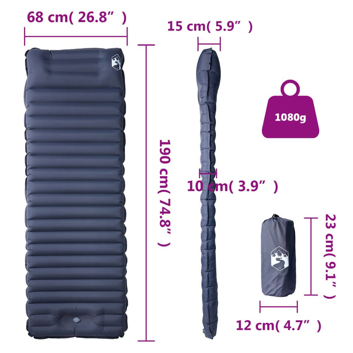 Saltea de camping auto-gonflabilă, cu pernă, 1 persoană, gri - WALTI WALTI