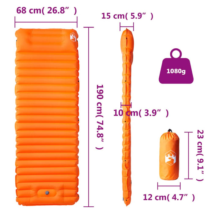Saltea camping auto-gonflabilă cu pernă, 1 persoană, portocaliu - WALTI WALTI