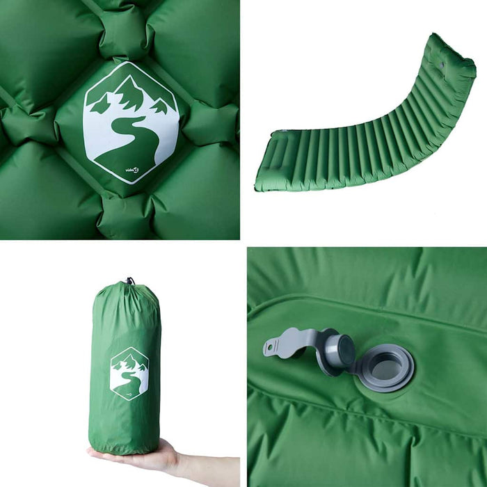 Saltea camping auto-gonflabilă, cu pernă, 1 persoană, verde - WALTI WALTI