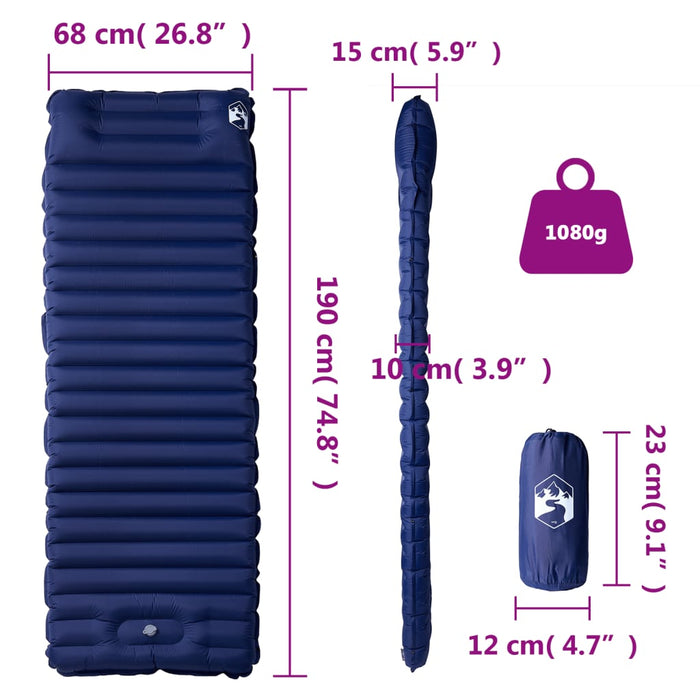 Saltea de camping auto-gonflabilă cu pernă 1 persoană bleumarin - WALTI WALTI