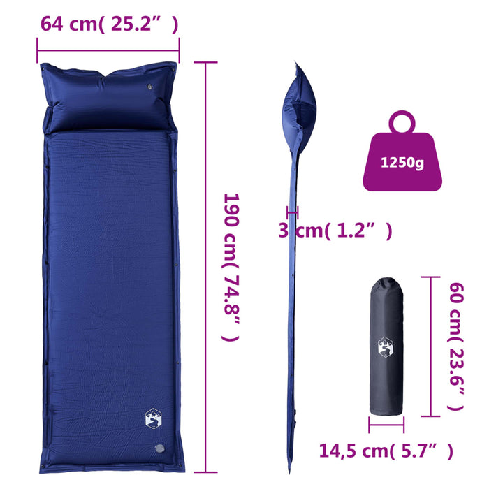 Saltea de camping auto-gonflabilă cu pernă 1 persoană bleumarin - WALTI WALTI