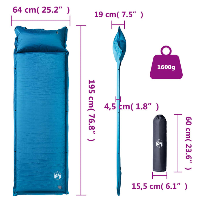 Saltea de camping gonflabilă cu pernă, 1 persoană, turcoaz - WALTI WALTI