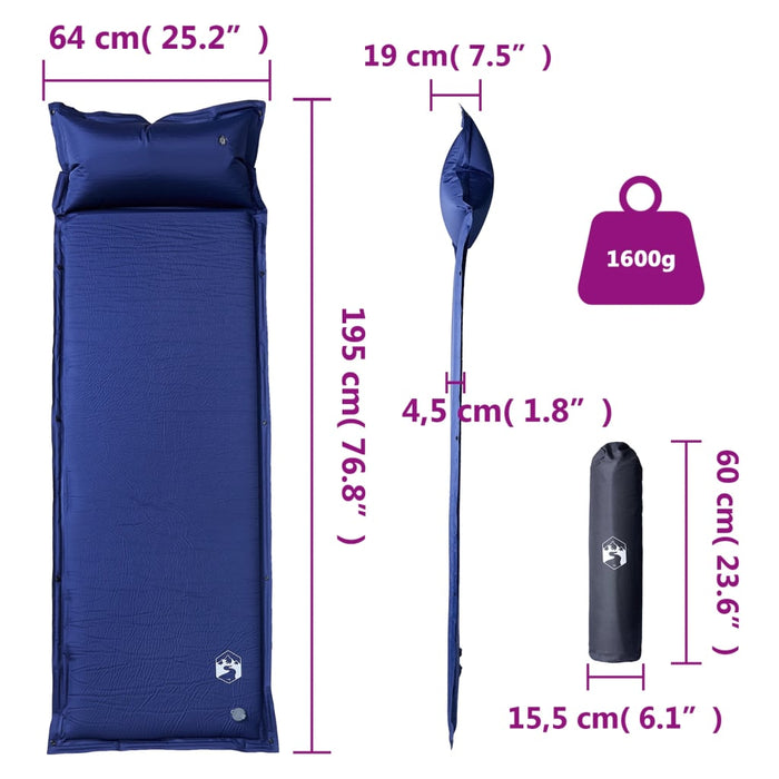 Saltea de camping auto-gonflabilă cu pernă 1 persoană bleumarin - WALTI WALTI