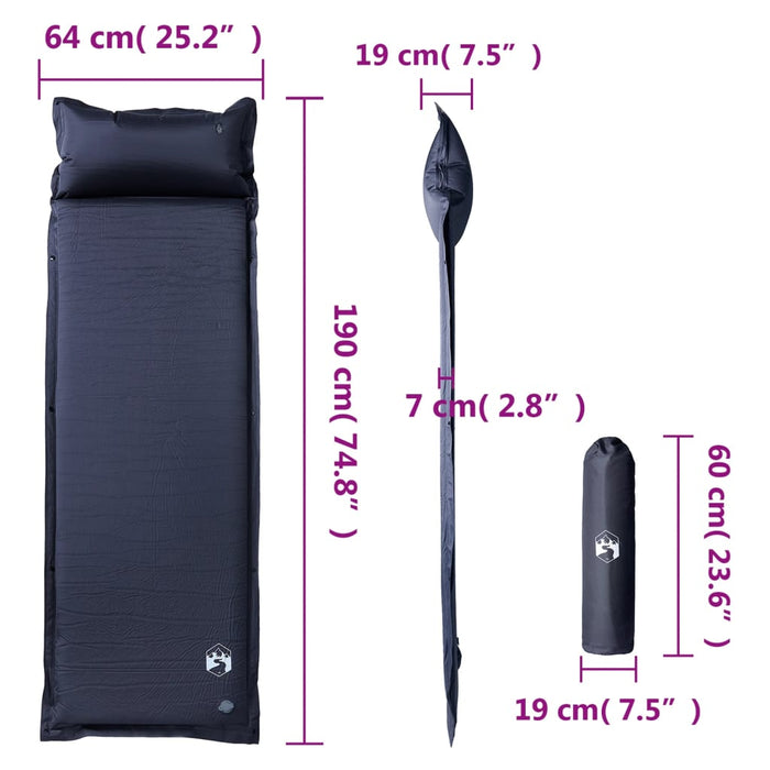 Saltea de camping auto-gonflabilă, cu pernă, 1 persoană, gri - WALTI WALTI