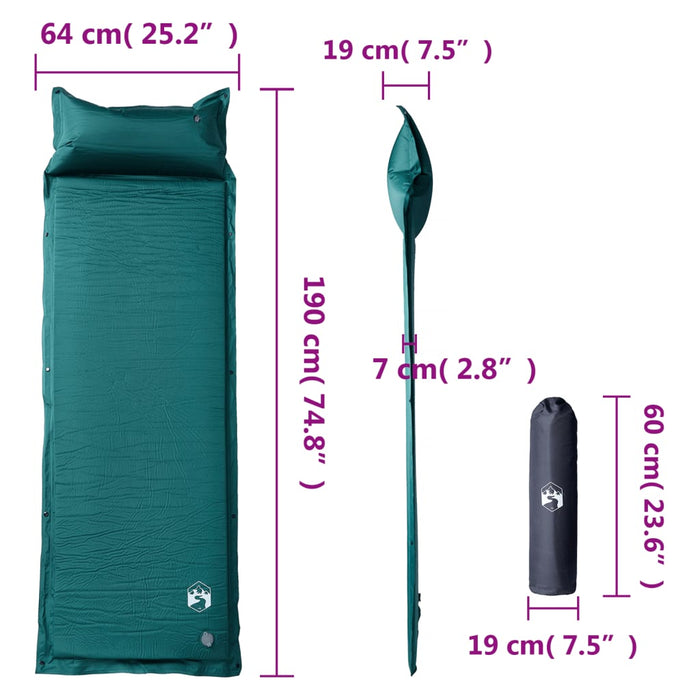 Saltea camping auto-gonflabilă, cu pernă, 1 persoană, verde - WALTI WALTI