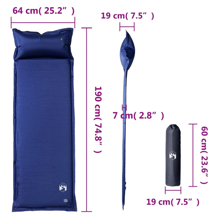 Saltea de camping auto-gonflabilă cu pernă 1 persoană bleumarin - WALTI WALTI