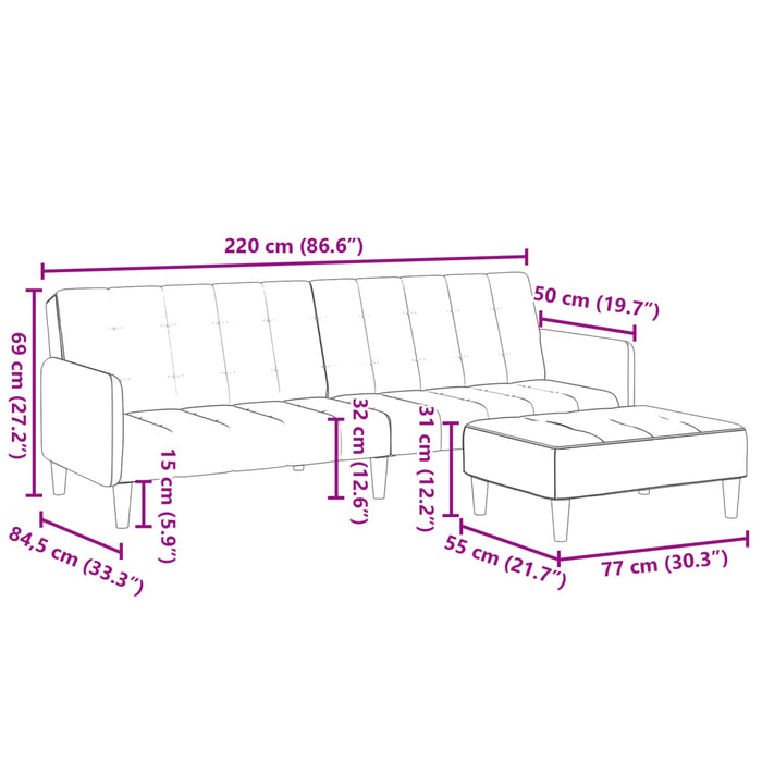 Canapea extensibilă cu taburet, 2 locuri, gri deschis, textil - WALTI WALTI