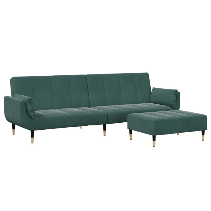 Canapea extensibilă cu taburet, 2 locuri, verde închis, catifea - WALTI WALTI