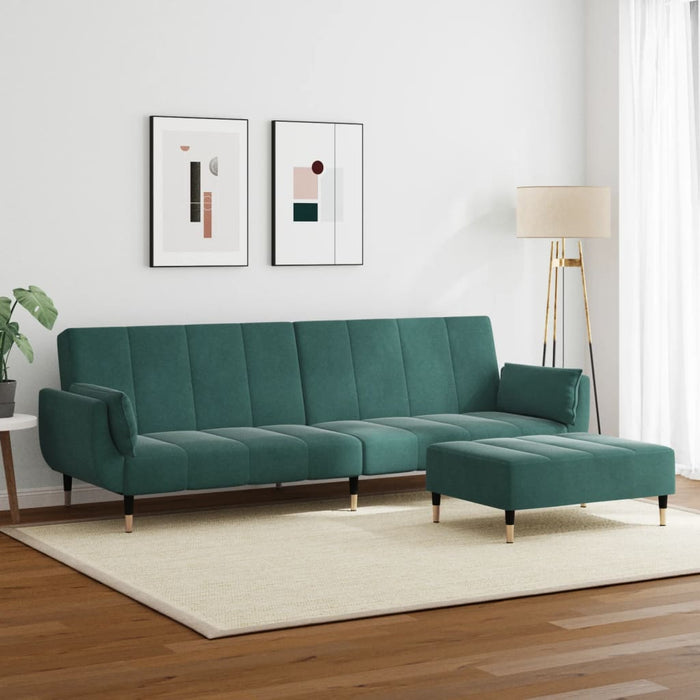 Canapea extensibilă cu taburet, 2 locuri, verde închis, catifea - WALTI WALTI