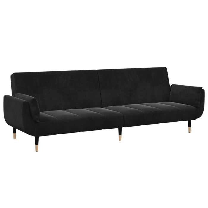 Canapea extensibilă cu taburet, 2 locuri, negru, catifea WALTI