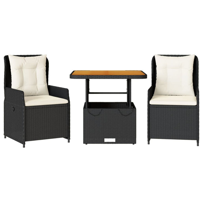 Set bistro cu perne, 3 piese, negru, poliratan - WALTI WALTI