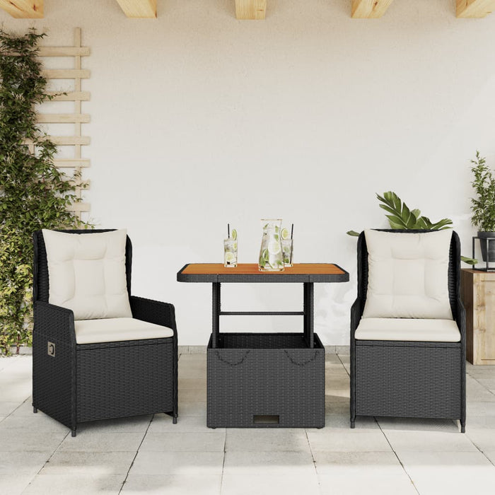 Set bistro cu perne, 3 piese, negru, poliratan - WALTI WALTI