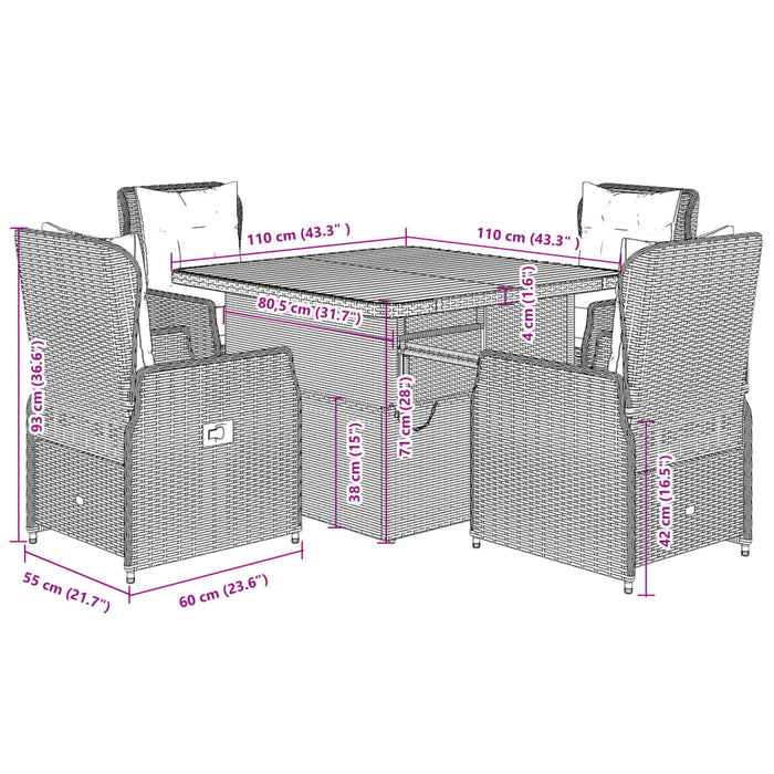 Set mobilier de grădină cu perne, 5 piese, negru, poliratan - WALTI WALTI