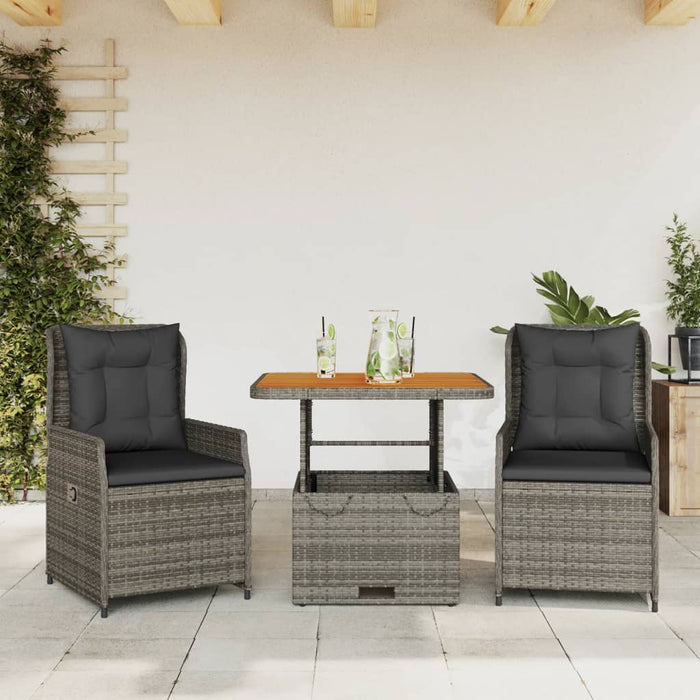 Set bistro de grădină cu perne, 3 piese, gri, poliratan WALTI