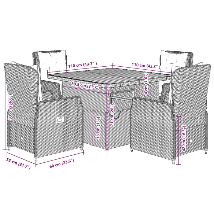 Set mobilier de grădină cu perne, 5 piese, gri, poliratan - WALTI WALTI