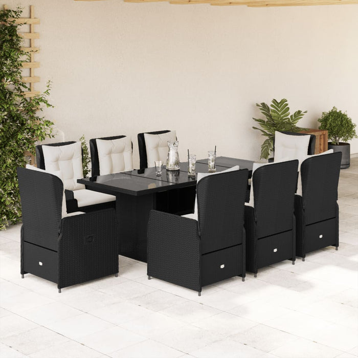 Set mobilier de grădină cu perne, 9 piese, negru, poliratan - WALTI WALTI