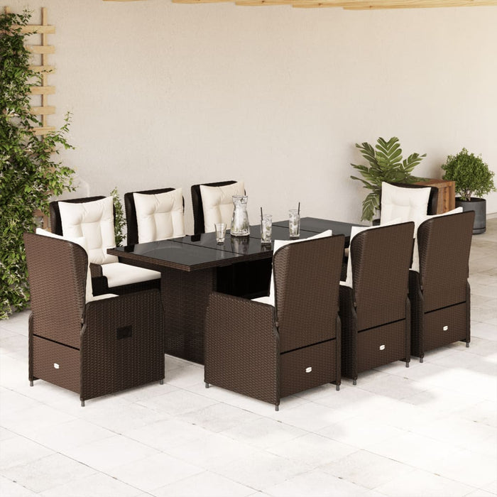 Set mobilier de grădină cu perne, 9 piese, maro, poliratan WALTI