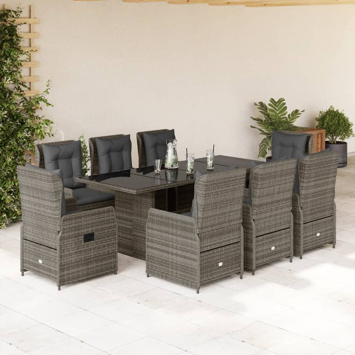 Set mobilier grădină cu perne, 9 piese, gri, poliratan - WALTI WALTI