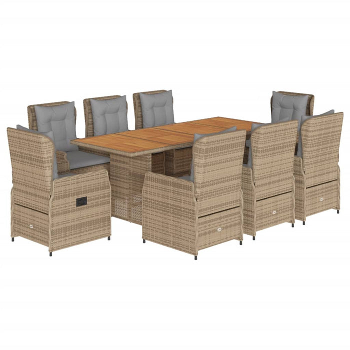 Set de masă pentru grădină, 9 piese, cu perne, bej, poliratan WALTI