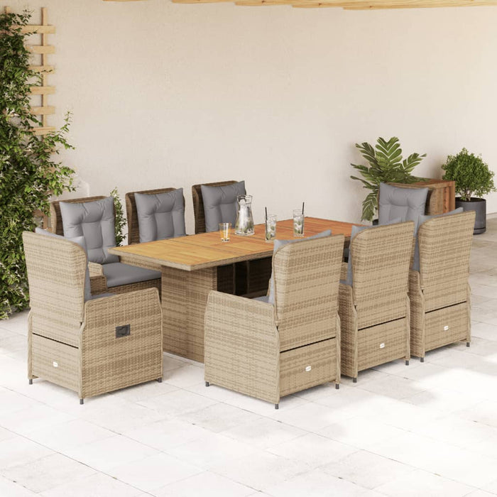 Set de masă pentru grădină, 9 piese, cu perne, bej, poliratan WALTI