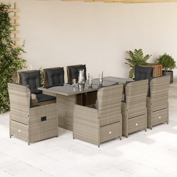 Set mobilier grădină cu perne, 9 piese, gri deschis, poliratan - WALTI WALTI