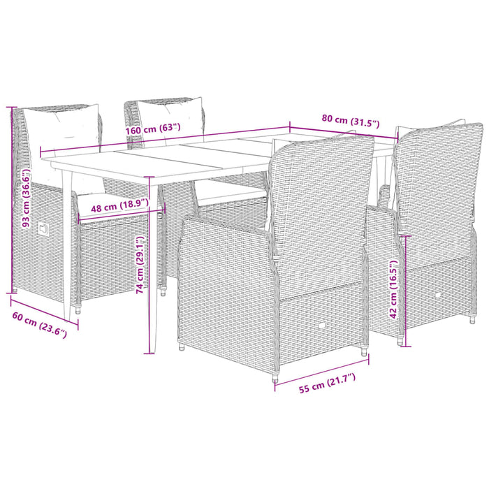 Set mobilier de grădină cu perne, 5 piese, negru, poliratan - WALTI WALTI