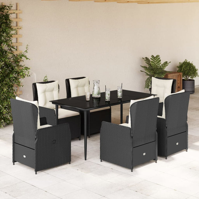 Set mobilier de grădină cu perne, 7 piese, negru, poliratan WALTI