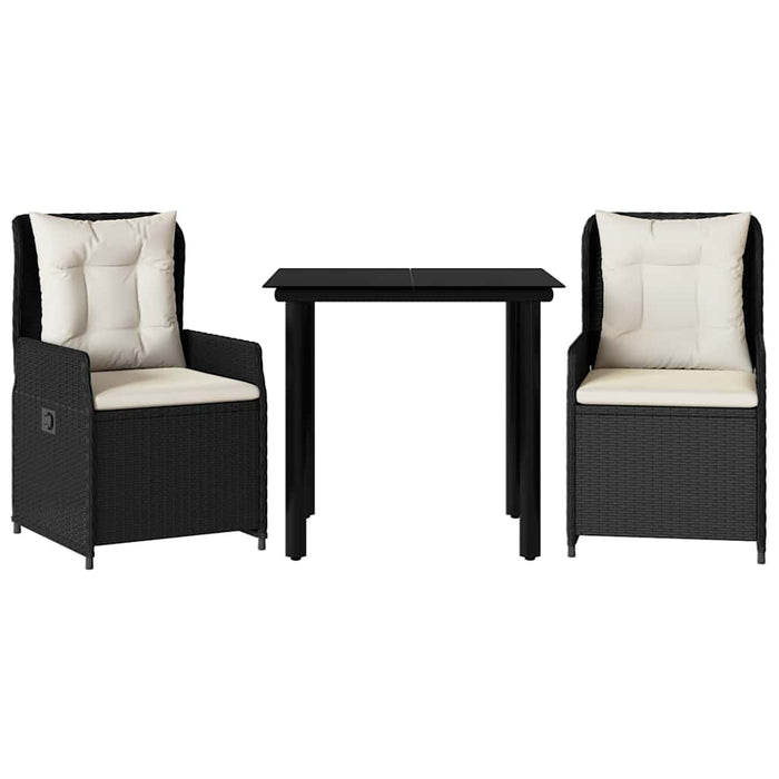 Set mobilier de grădină cu perne, 3 piese, negru, poliratan WALTI