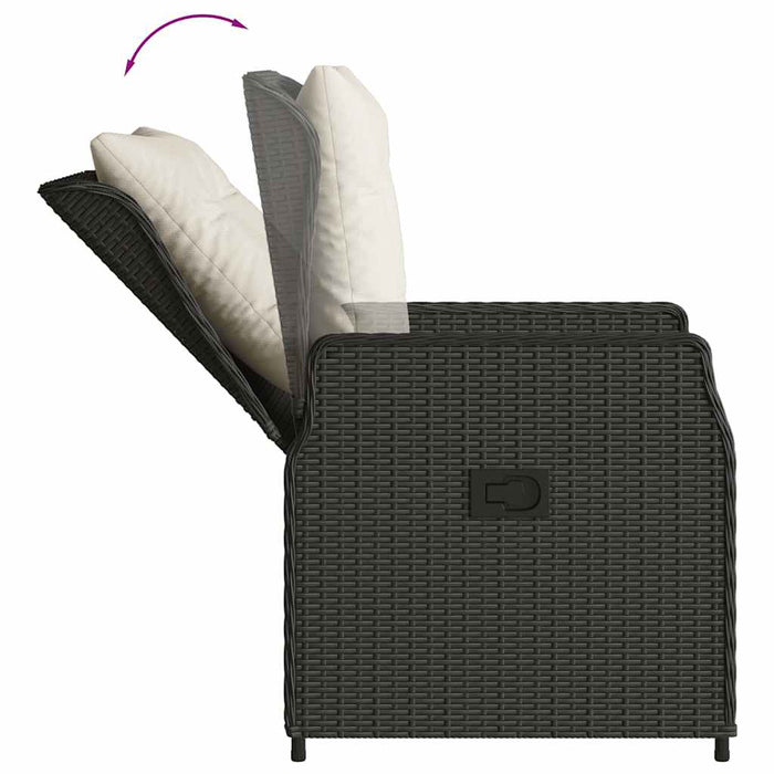 Set mobilier de grădină cu perne, 3 piese, negru, poliratan WALTI