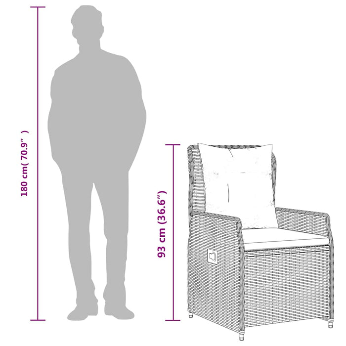 Set mobilier de grădină cu perne, 3 piese, negru, poliratan WALTI