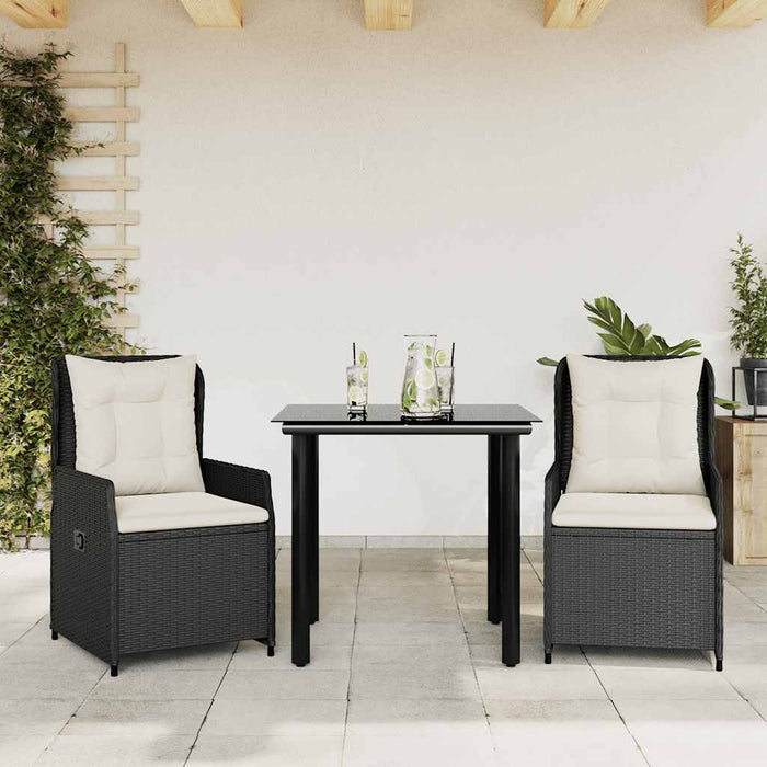 Set mobilier de grădină cu perne, 3 piese, negru, poliratan WALTI