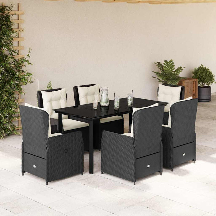Set mobilier de grădină cu perne, 7 piese, negru, poliratan WALTI
